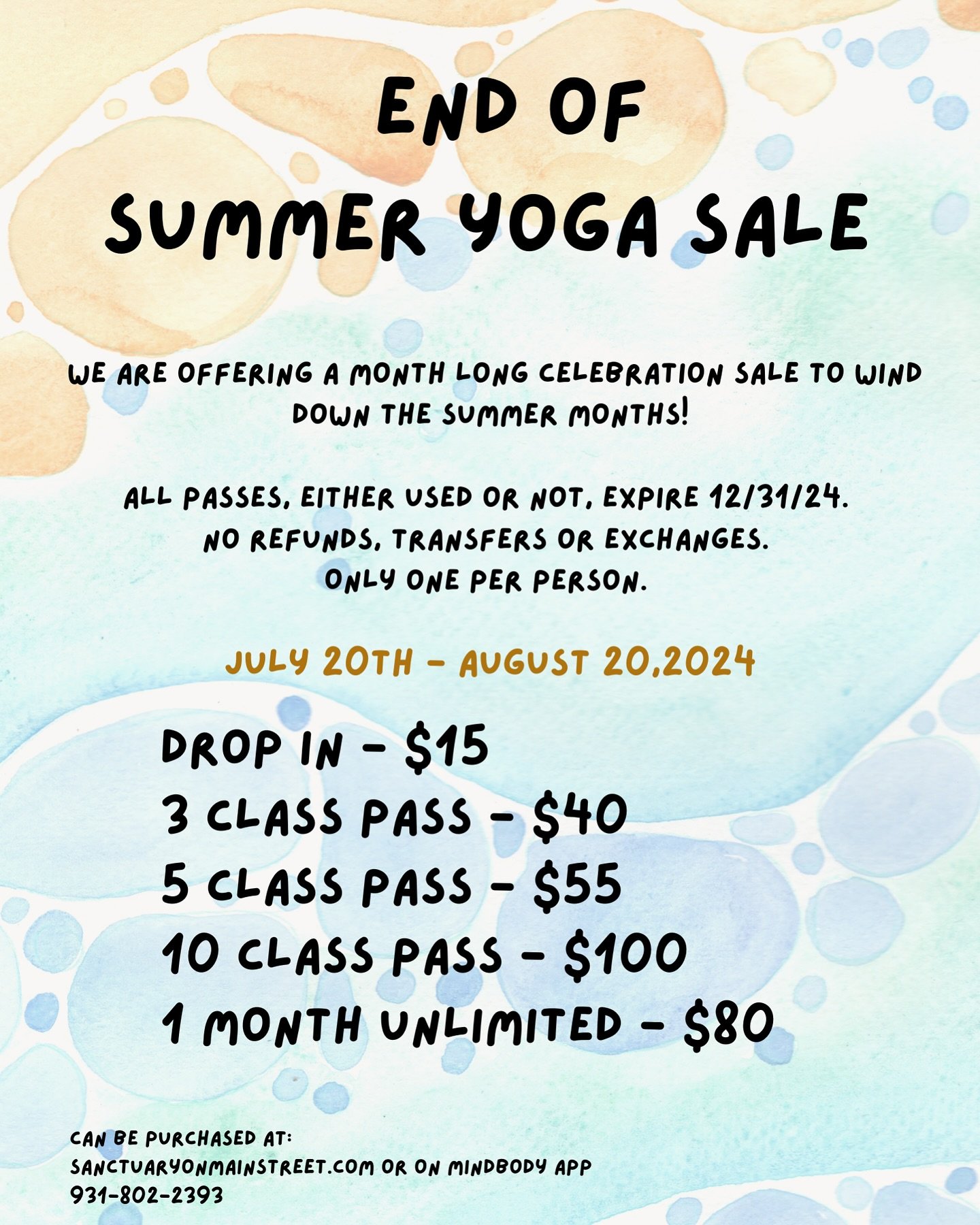 We are excited to announce our end of summer yoga sale! ☀️
From July to August we are running sales for a variety of yoga classes! This is the perfect way to wind down the summer months, and start back into your fitness/wellness routine before the c